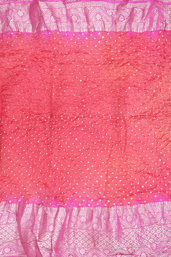 Bandhani Silk Saree In Punch Pink With Tie And Dye Design