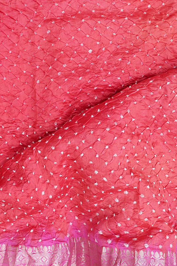 Bandhani Silk Saree In Punch Pink With Tie And Dye Design