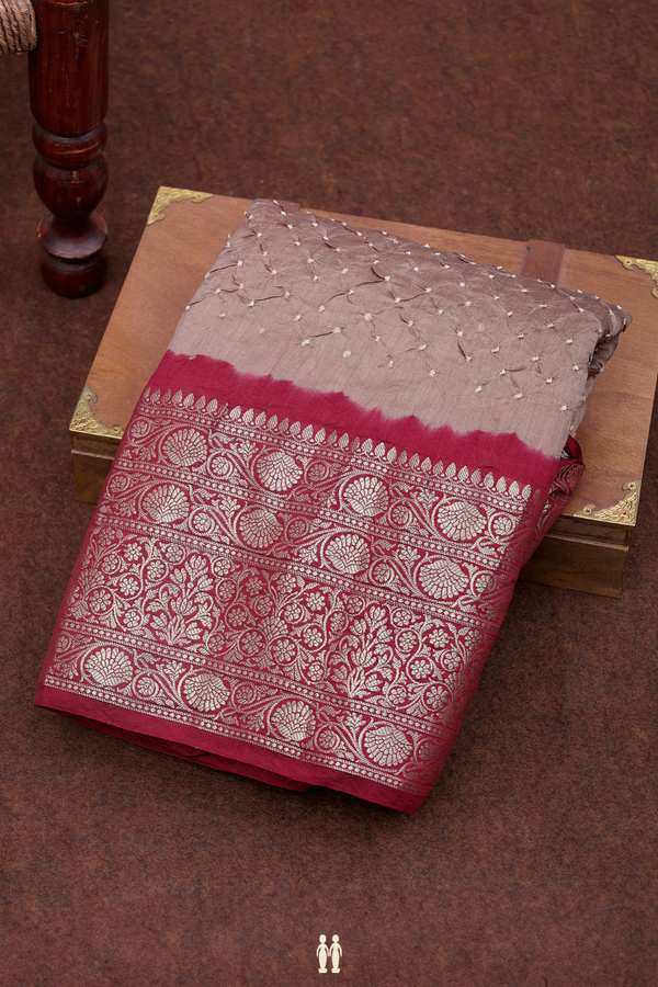Bandhani Silk Saree In Brownish Grey With Tie And Dye Design