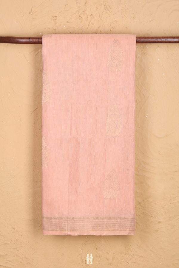 Linen Saree In Pastel Peach With Zari Motifs
