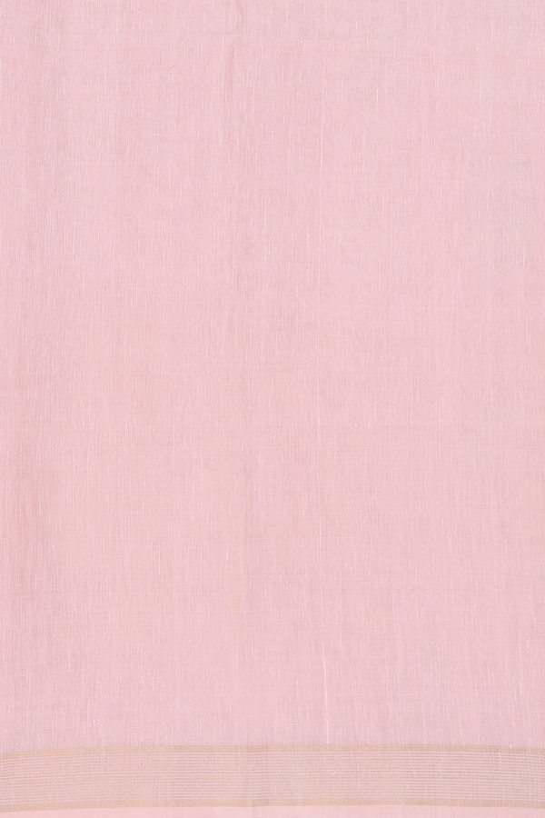Linen Saree In Pastel Peach With Zari Motifs