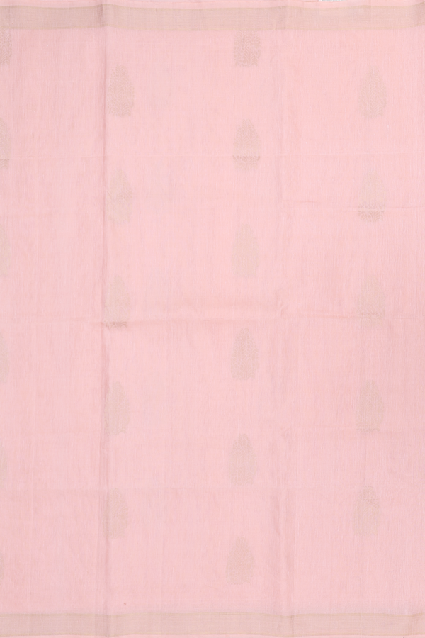 Linen Saree In Pastel Peach With Zari Motifs
