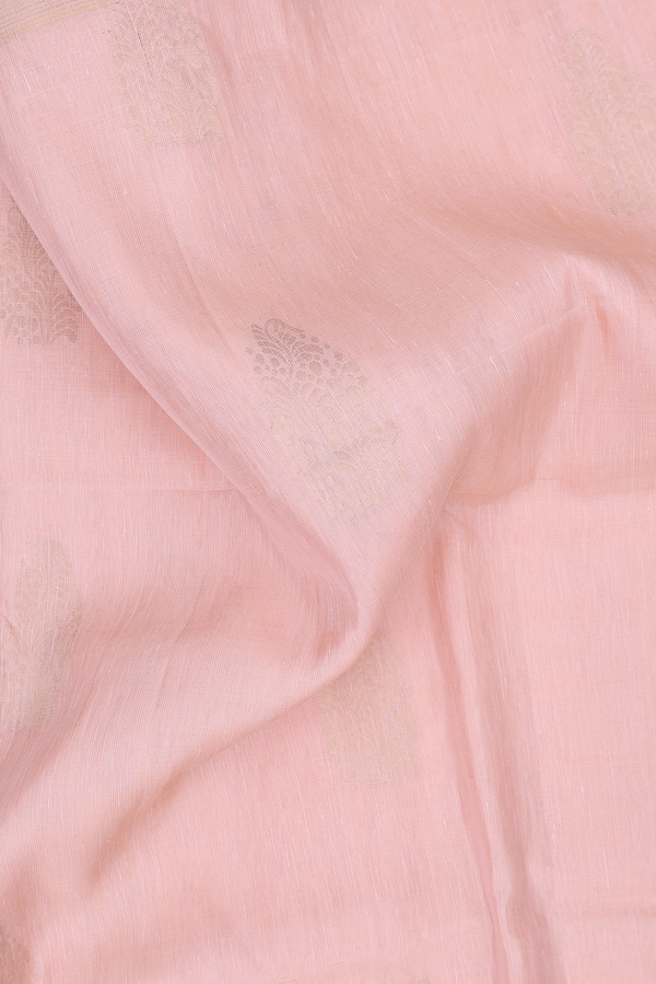 Linen Saree In Pastel Peach With Zari Motifs