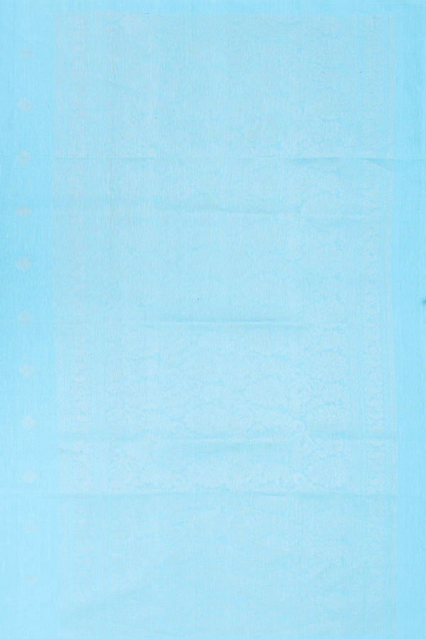 Linen Saree In Sky Blue With Floral Buttas