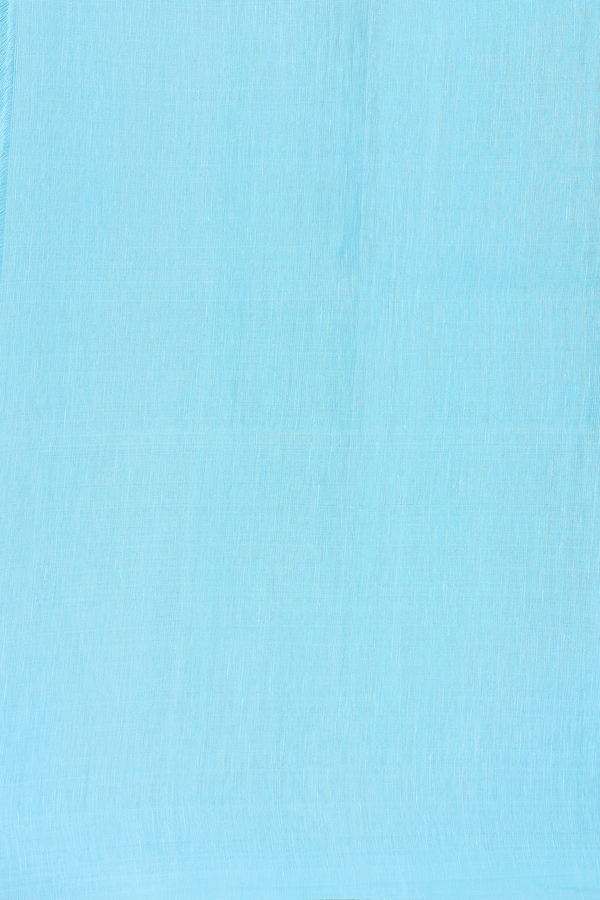Linen Saree In Sky Blue With Floral Buttas