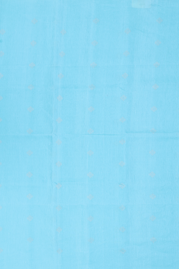 Linen Saree In Sky Blue With Floral Buttas