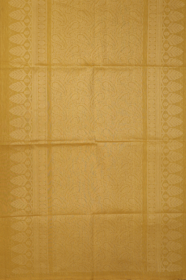 Linen Saree In Golden Brown With Zari Buttas