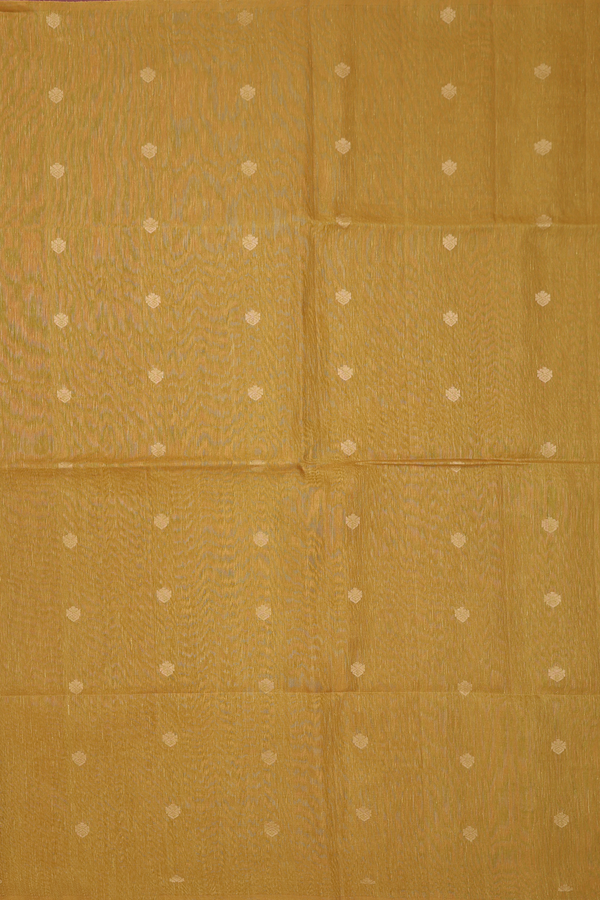 Linen Saree In Golden Brown With Zari Buttas