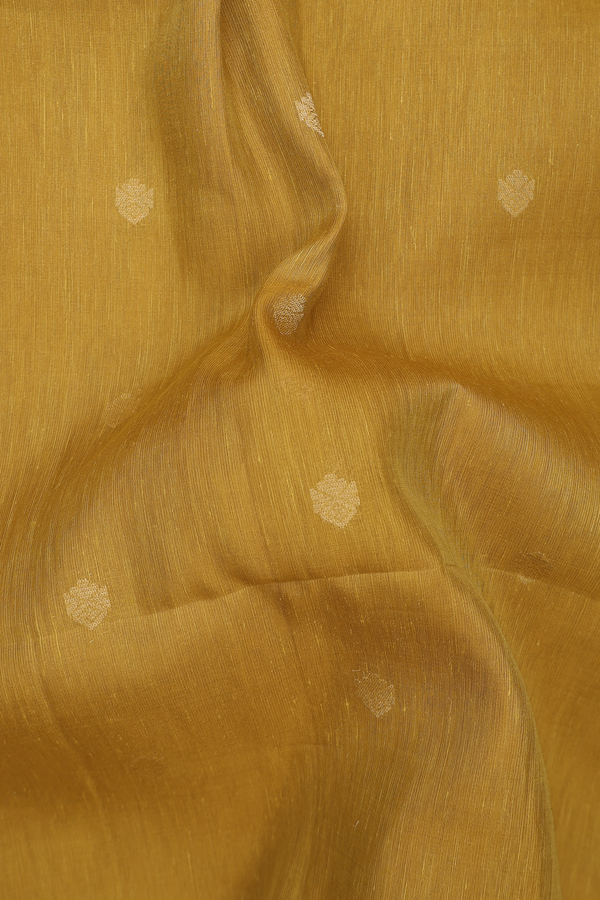 Linen Saree In Golden Brown With Zari Buttas