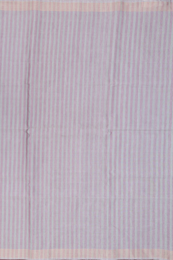 Linen Saree In Green And Purple With Stripes Design