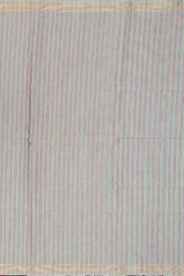 Linen Saree In Green And Purple With Stripes Design