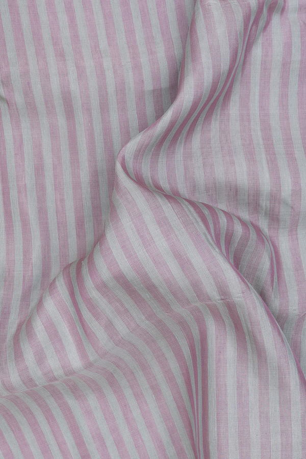 Linen Saree In Green And Purple With Stripes Design