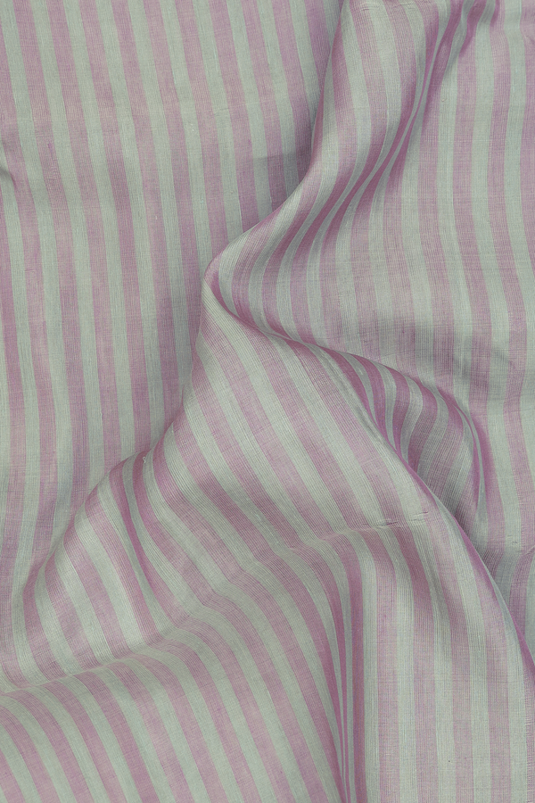 Linen Saree In Green And Purple With Stripes Design