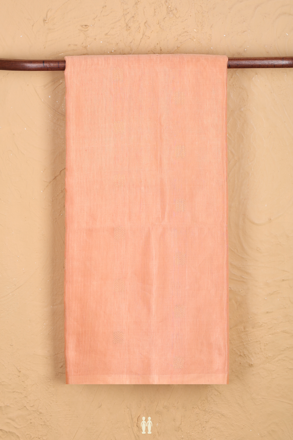 Linen Saree In Light Peach With Zari Buttas