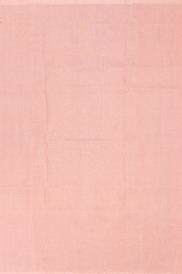 Linen Saree In Light Peach With Zari Buttas