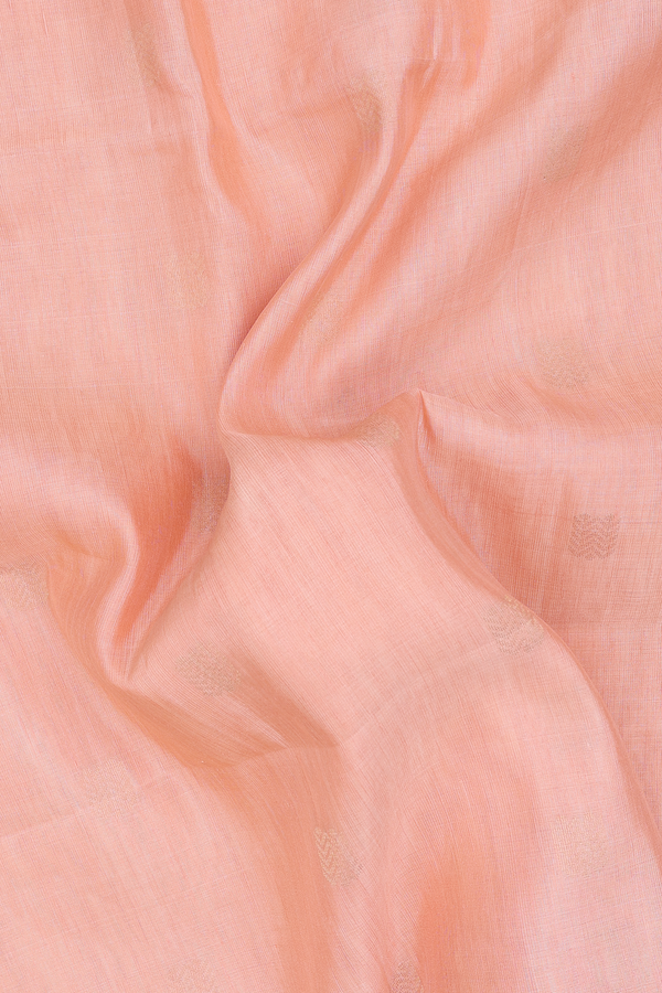 Linen Saree In Light Peach With Zari Buttas