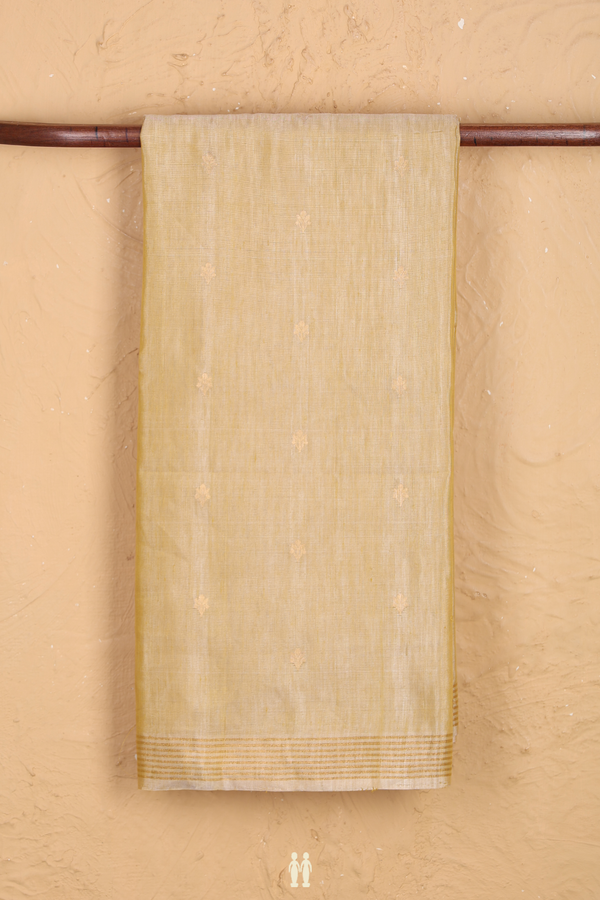 Linen Saree In Light Yellow With Zari Buttas