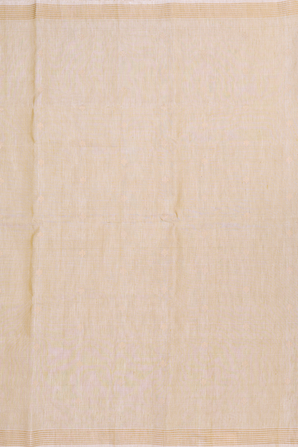 Linen Saree In Light Yellow With Zari Buttas