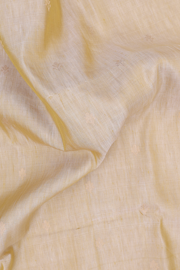 Linen Saree In Light Yellow With Zari Buttas