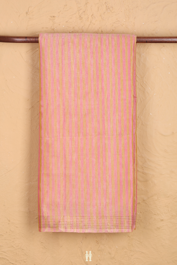 Linen Saree In Orange And Pink With Stripes Design