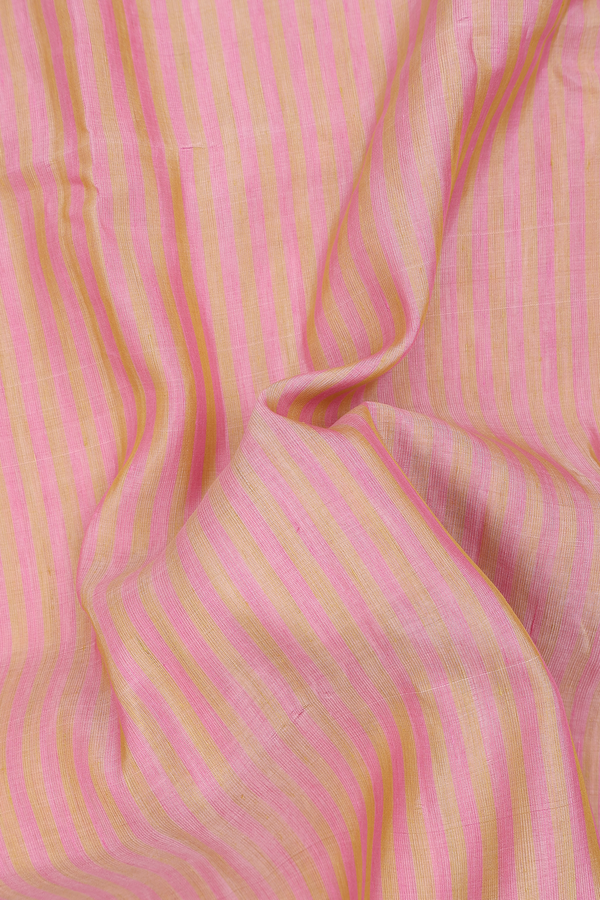 Linen Saree In Orange And Pink With Stripes Design