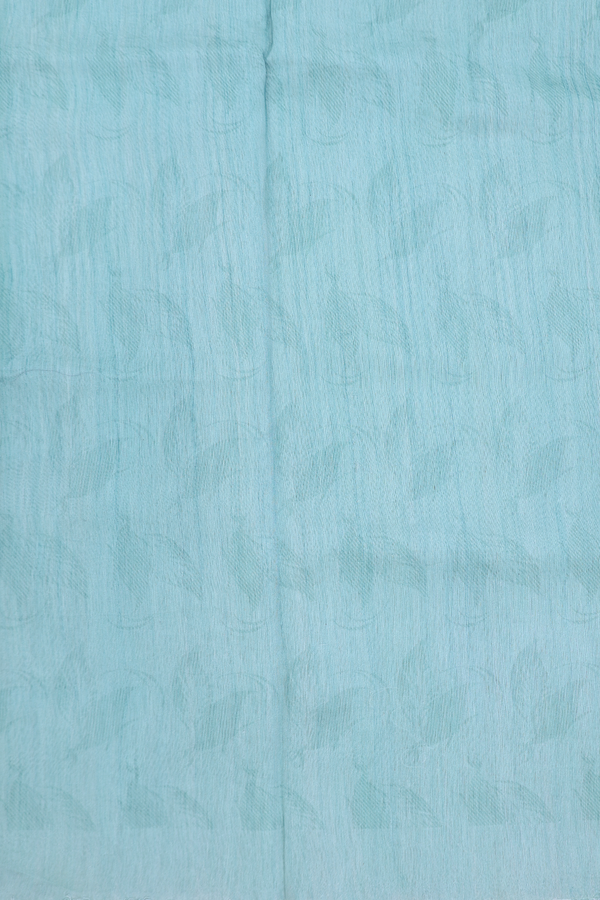 Linen Saree In Turkish Blue With Leaf Design
