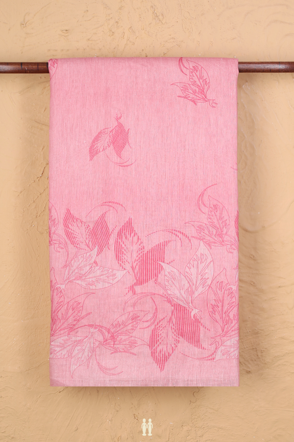 Linen Saree In Pink With Leaf Buttas