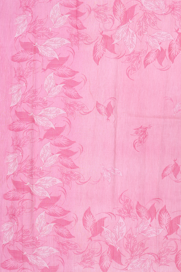 Linen Saree In Pink With Leaf Buttas