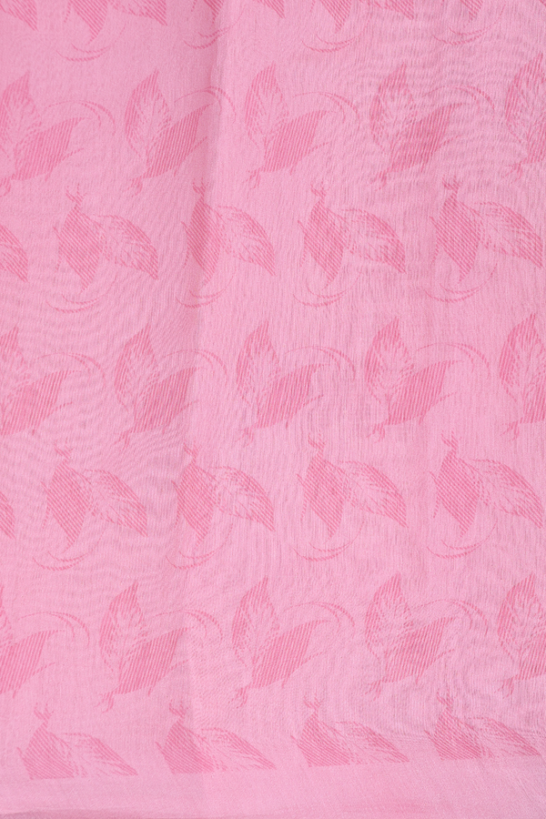 Linen Saree In Pink With Leaf Buttas