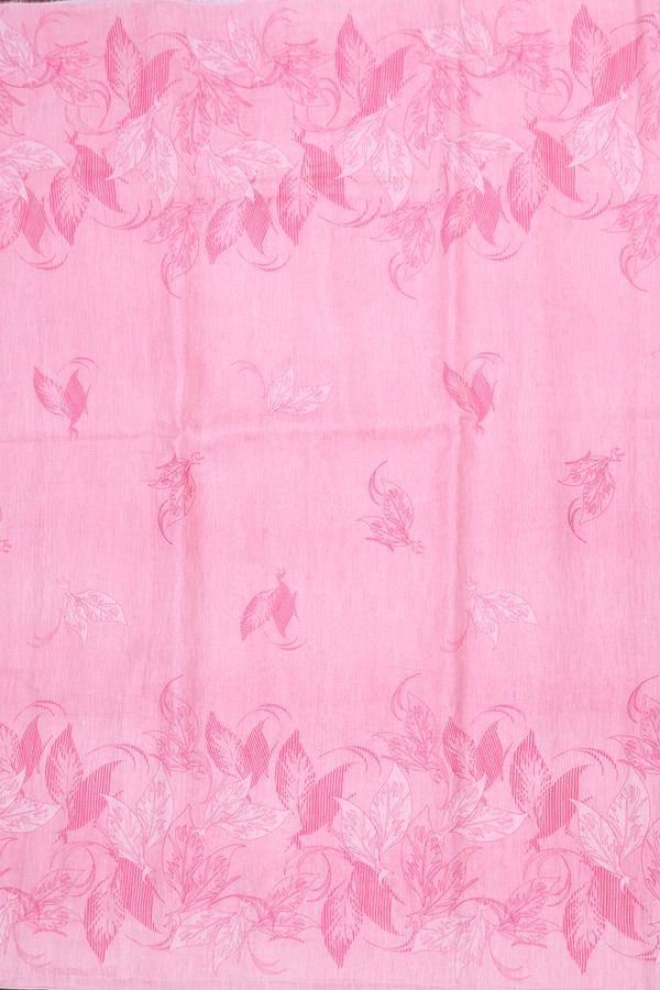 Linen Saree In Pink With Leaf Buttas