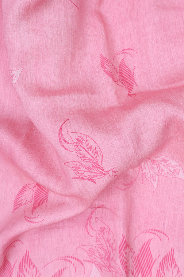 Linen Saree In Pink With Leaf Buttas