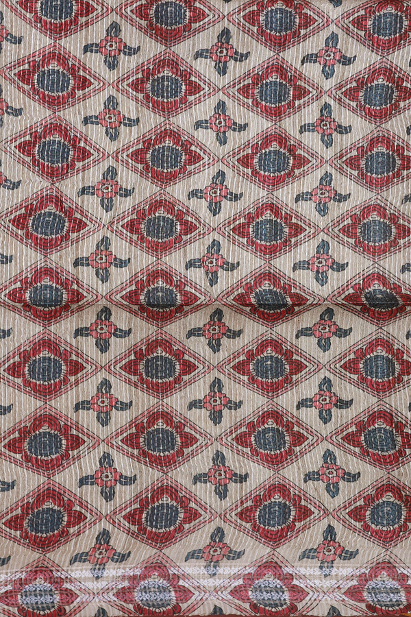 Tussar Silk Saree In Light Brown With Hand Painted Design