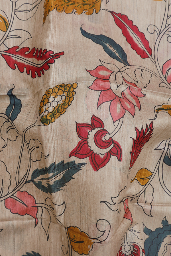 Tussar Silk Saree In Light Brown With Hand Painted Design