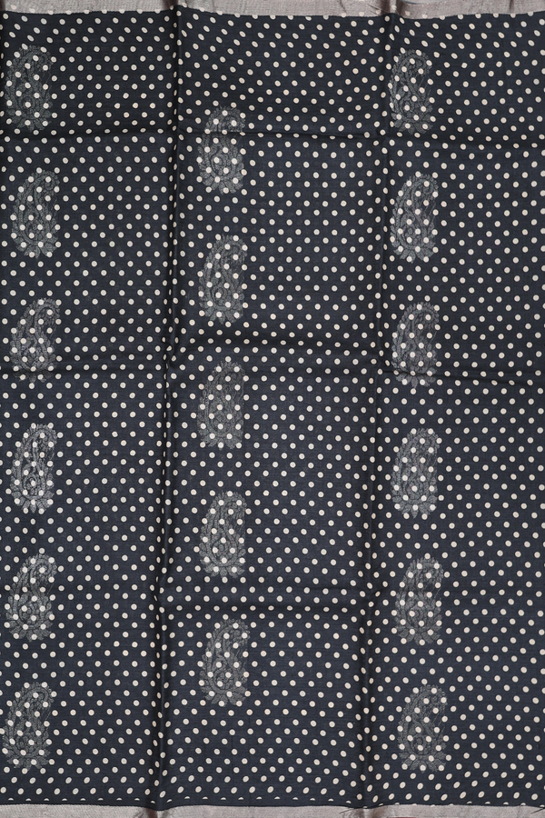 Tussar Silk Saree In Black With Printed Buttas