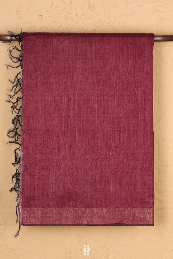 Tussar Madhubani Silk Saree In Burgundy Red With Zari Border