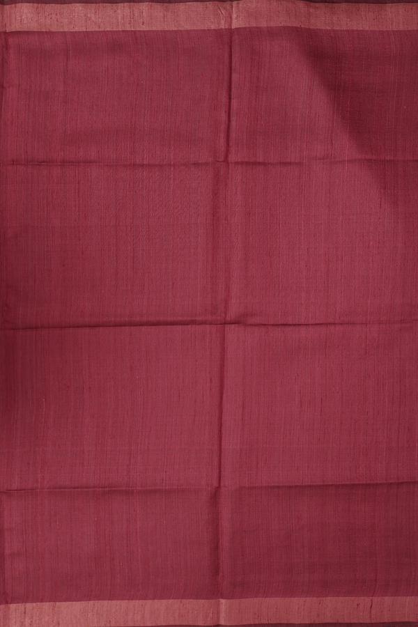 Tussar Madhubani Silk Saree In Burgundy Red With Zari Border
