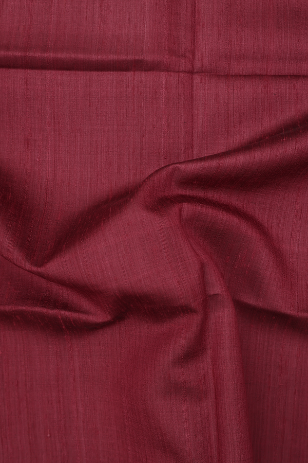 Tussar Madhubani Silk Saree In Burgundy Red With Zari Border