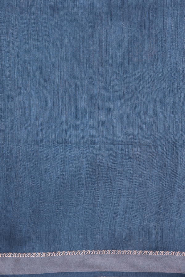 Tussar Silk Saree In Prussian Blue With Floral Design