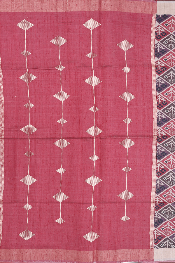 Tussar Silk Saree In Purple And Red With Diamond Design
