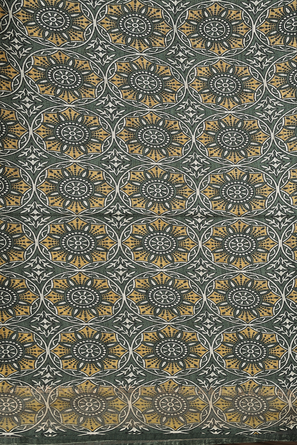 Tussar Madhubani Silk Saree In Green With Printed  Design
