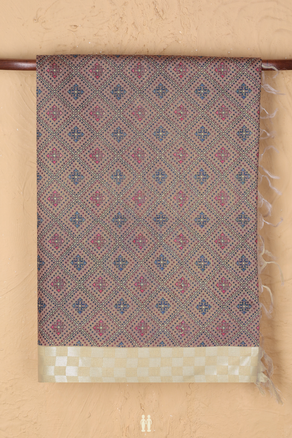 Tussar Madhubani Silk Saree In Brown With Diamond Design