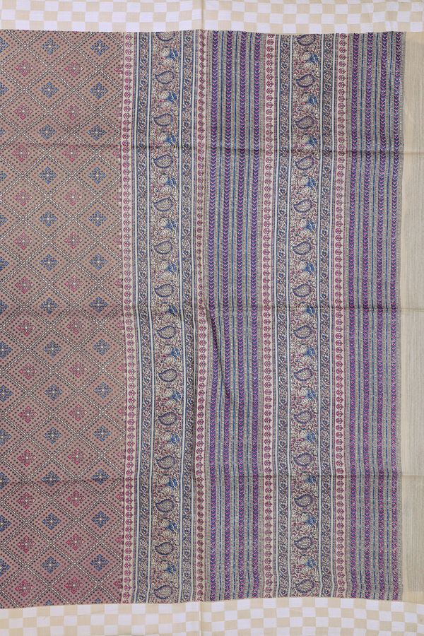 Tussar Madhubani Silk Saree In Brown With Diamond Design