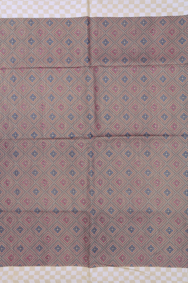 Tussar Madhubani Silk Saree In Brown With Diamond Design