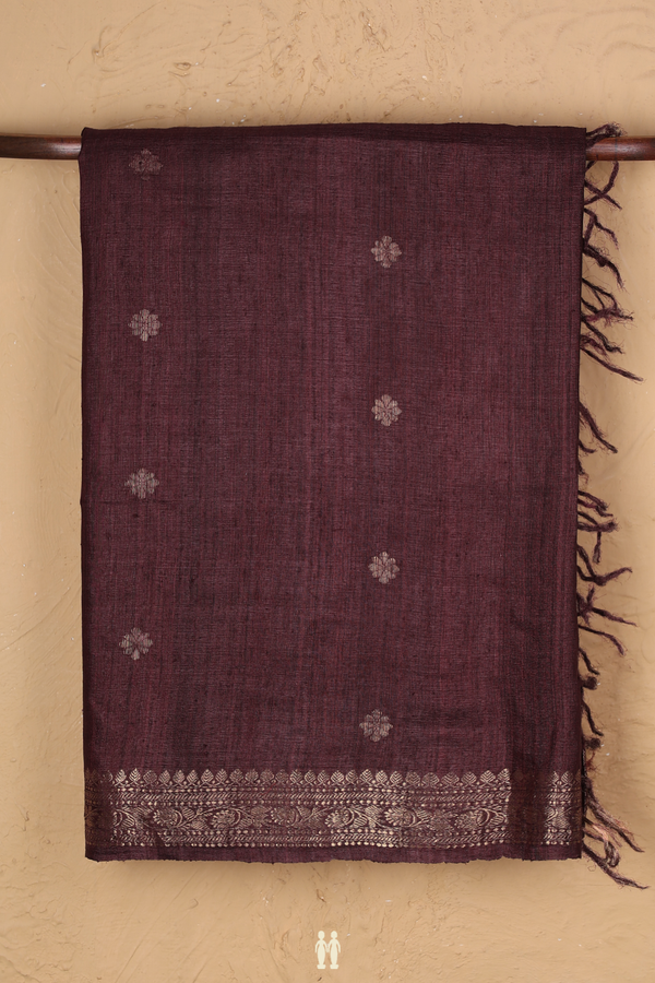 Tussar Silk Saree In Brownish Purple With Floral Buttas