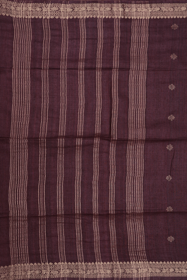 Tussar Silk Saree In Brownish Purple With Floral Buttas
