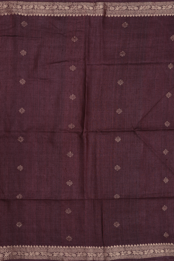 Tussar Silk Saree In Brownish Purple With Floral Buttas