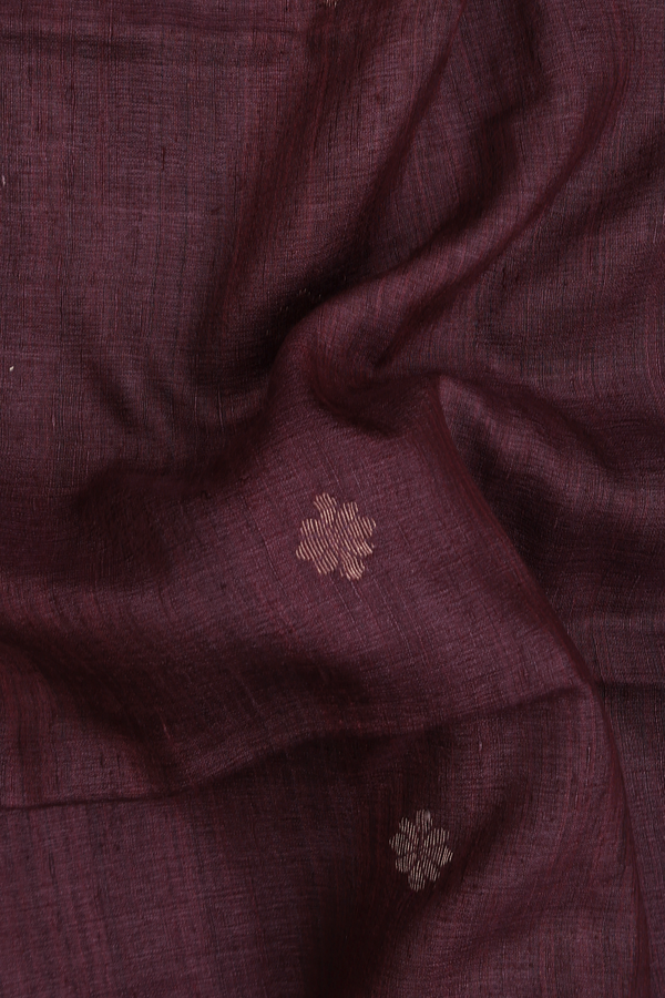 Tussar Silk Saree In Brownish Purple With Floral Buttas
