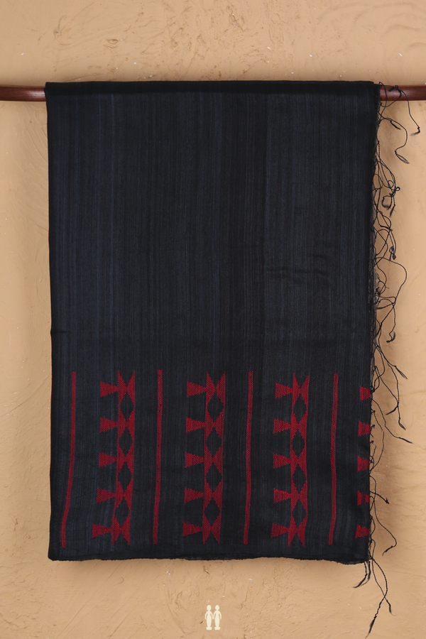 Bailu Silk Saree In Midnight Blue With Threadwork Border