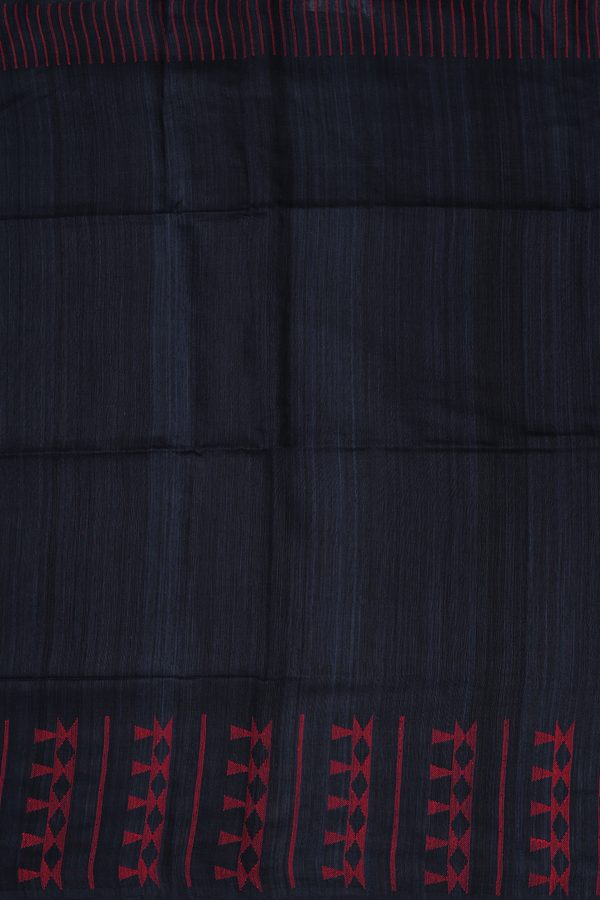 Bailu Silk Saree In Midnight Blue With Threadwork Border