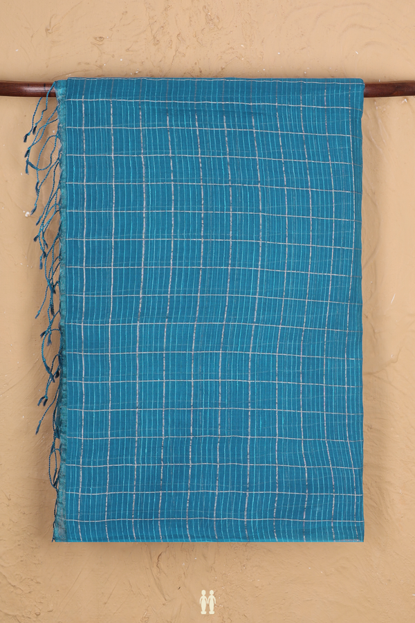 Bailu Silk Saree In Cerulean Blue With Checks Design